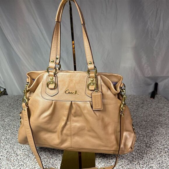 Coach Ashley Large Beige Leather Carryall Satchel Shoulder Bag - Picture 1 of 12